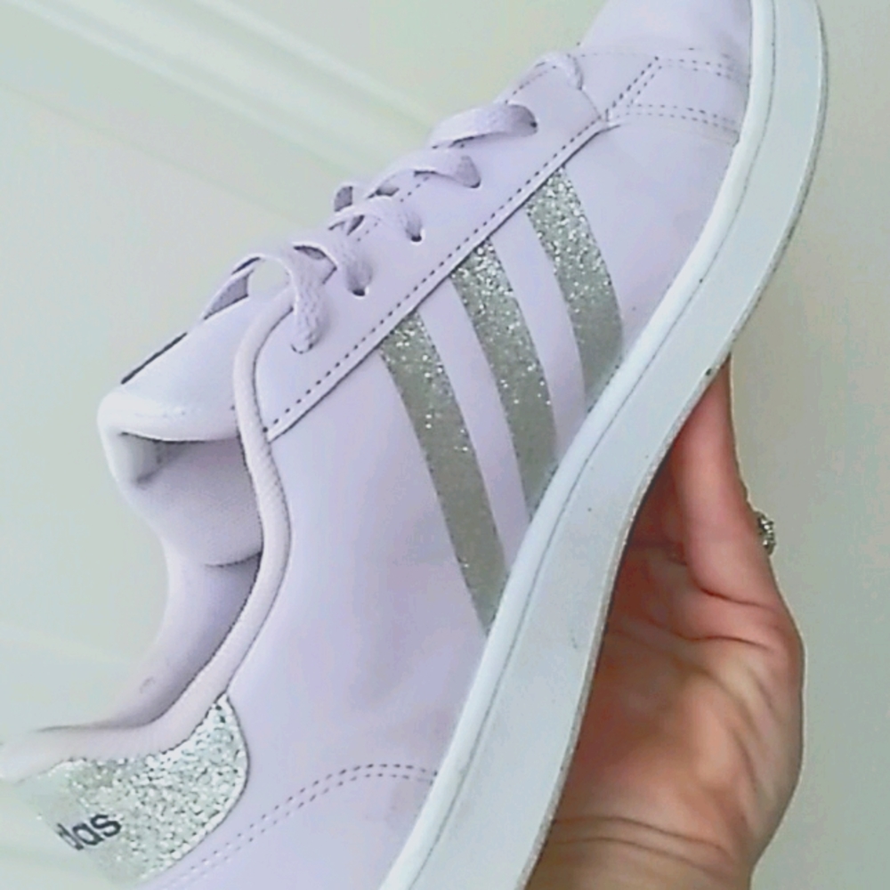 Purple adidas with glitter stripes